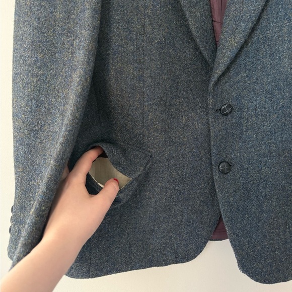 Vtg Harris Tweed Sport Coat Blazer Jacket Wool Men's 42 R Blue Flecked 70s 80s - Picture 4 of 7